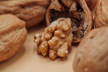 Healthy organic walnuts in a straw basket