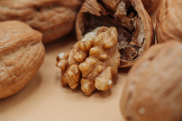 Healthy organic walnuts in a straw basket