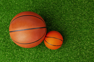 Ball for basketball game, view from above