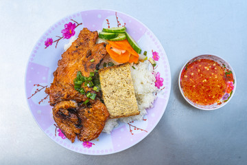 Top view photo of Vietnamese pork chop rice