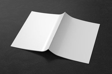 Brochure or booklet cover mock up on black background. Brochure is open and upside down. Isolated with clipping path around brochure. 3d illustratuion