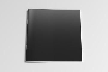 Black square brochure or booklet cover mock up on white. Isolated with clipping path around brochure. Front view. 3d illustratuion