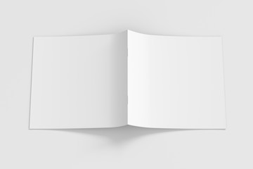 Blank square brochure or booklet cover mock up on white. Brochure is open and upside down. Isolated with clipping path around brochure. Front view. 3d illustratuion