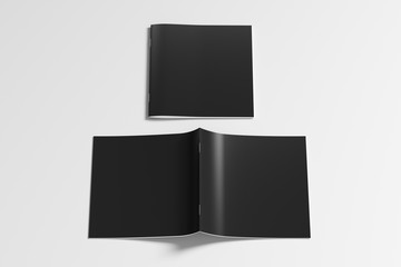 Black square brochure or booklet cover mock up on white. Closed one brochure and upside down other. Clipping path around brochure. Front view. 3d illustratuion