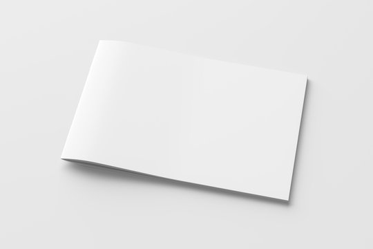 Horizontal brochure or booklet cover mock up on white. Isolated with clipping path around brochure. Side view. 3d illustratuion