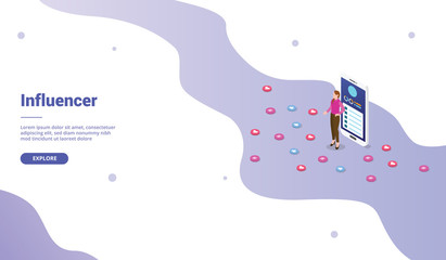 social media influencer marketing business for website template or landing homepage with isometric style - vector