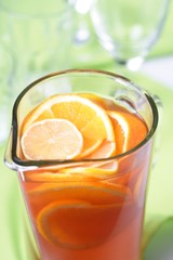 Close up of jug with orange juice