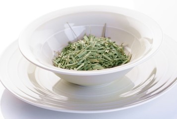 Close up of lemon grass in bowl