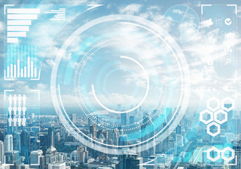 Double exposure business concept with graphics