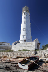 The Tarkhankut lighthouse. Cape Tarkhankut, south-western cape of the Tarkhankut Peninsula, Crimea.