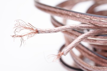 Computer cables on white background