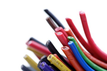 Computer cables on white background