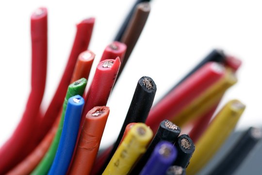 Computer cables on white background