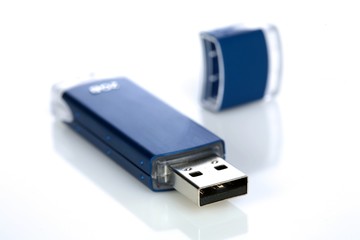 Blue pendrive on white background