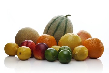 Composition of exotic fruits on white background