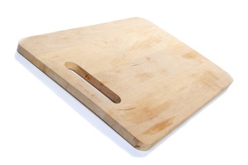 Wooden bread board on white background