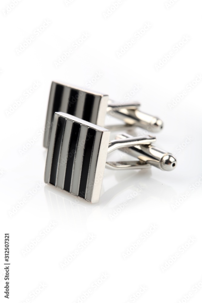 Sticker Silver cuff links on white background