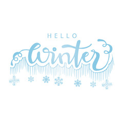 Hello Winter hand  lettering phrase. 
