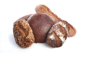 Mix of breads on white background