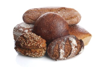 Mix of breads on white background