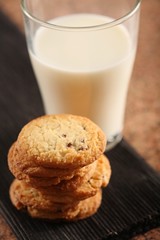 Cookies an glass of milk - close-up