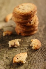Cookies on wooden background - close -up
