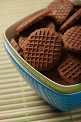 Chocolate cookies in bowl - close-up
