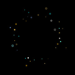 Gold, Blue stars, sprocket, shiny confetti. 