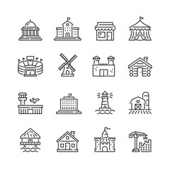 Fototapeta na wymiar Buildings related icons: thin vector icon set, black and white kit