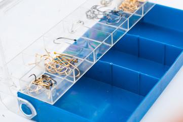 Fishing hooks isolated on white background. Fishing equipment