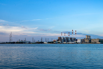 Fototapeta premium Electrical power plant in night,Bangkok Thailand