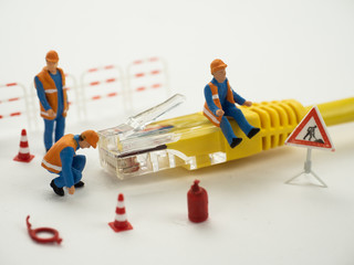 toy technicians fixing problems - technical support, work in progress, installation, computer...