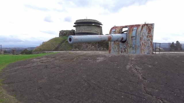 Vickers cannon gun emplacement and sea defence bunker in Monticano park Arteixo Coruna spain