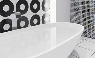 Modern bathroom design. tiles of different shapes. large room.. 3D rendering
