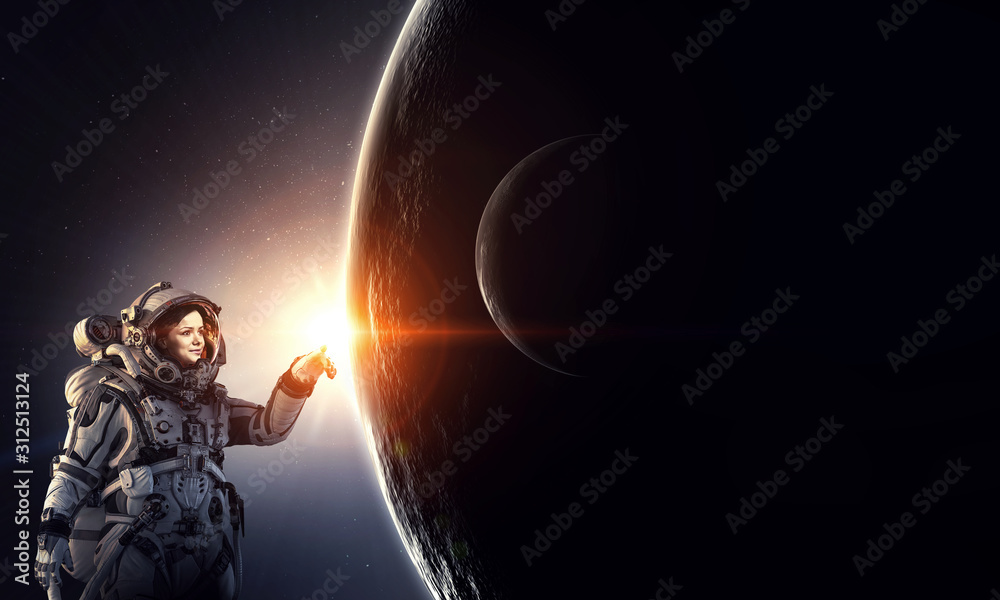 Wall mural exploring outer space. mixed media