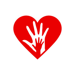 Obraz premium Two Hands in the Heart Icon as Orphan Children Adoption Metaphor. Great Illustration for Could be also used Church Logo or Donation Icon on White Background