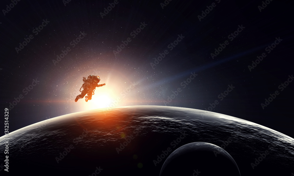 Wall mural exploring outer space. mixed media