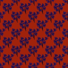 seamless floral pattern . blue tropical shrubs on a dark orange background
