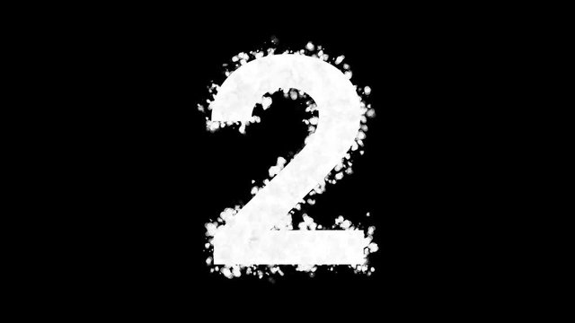 Number 2 appears with white particles on black background