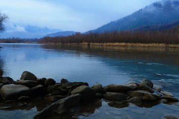 Mountain river water landscape. Wild river in mountains