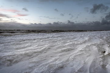 Icy baltic sea coast in winter next to Liepaja, Latvia.