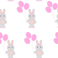 This is seamless pattern texture of rabbit and balloons on white background.