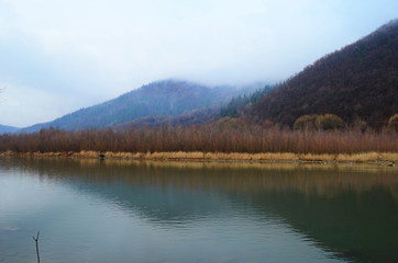 Fototapeta na wymiar Mountain river water landscape. Wild river in mountains