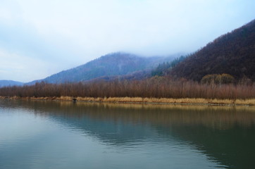 Fototapeta na wymiar Mountain river water landscape. Wild river in mountains