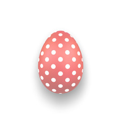 Easter egg 3D icon. Cute coral egg, isolated white background. Bright realistic design, decoration for Happy Easter celebration. Holiday element. Shiny pattern. Spring symbol. Vector illustration