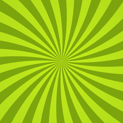 Sun rays background. Green radiate sun beam burst effect. Sunbeam light flash boom. Template starburst poster. Sunlight star, sunrise glow burst. Solar radiance glare retro design. Vector illustration