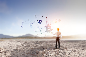 Ethereum crypto currency sign. Mixed media