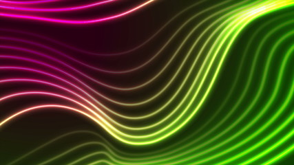 Green purple neon curved wavy lines abstract background