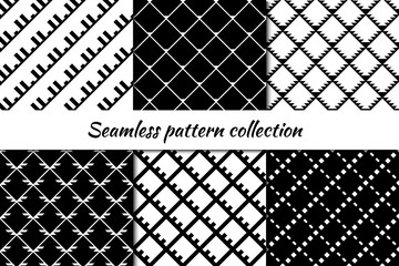 Seamless pattern collection. Geometrical design backgrounds set. Geo minimal print kit. Diagonal lines, diamond checked