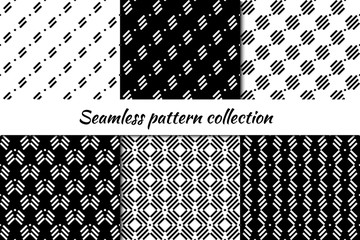 Seamless pattern collection. Geometrical design backgrounds set. Minimal geo print kit. Modern linear ornaments - obrazy, fototapety, plakaty